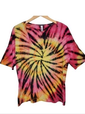 Sunset Zebra Tie Dye Scoop Neck T-shirt Pink Yellow Swirl Womens Medium